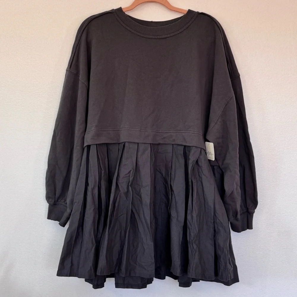 NWT Free People Eleonor Layered Oversized Boho Gray Sweatshirt Minidress - Picture 4 of 15